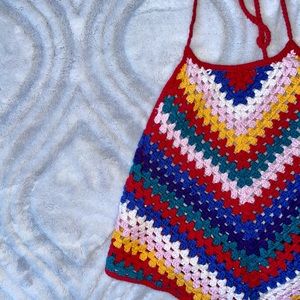 Red, Blue, Yellow Crochet Halter Top